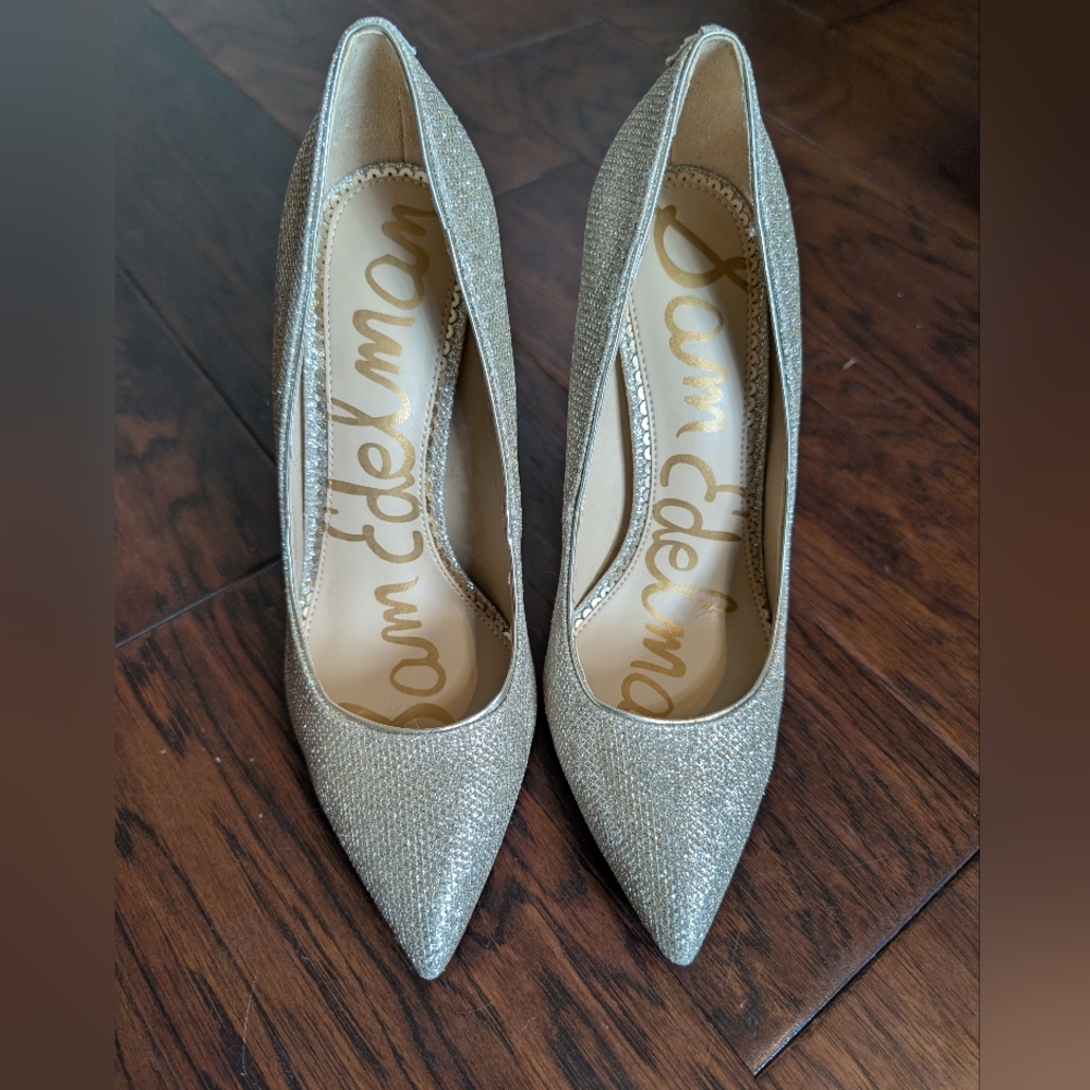 Sam Edelman Hazel Pumps | Sparkle Gold Metallic Pointed Toe Heels Size 7